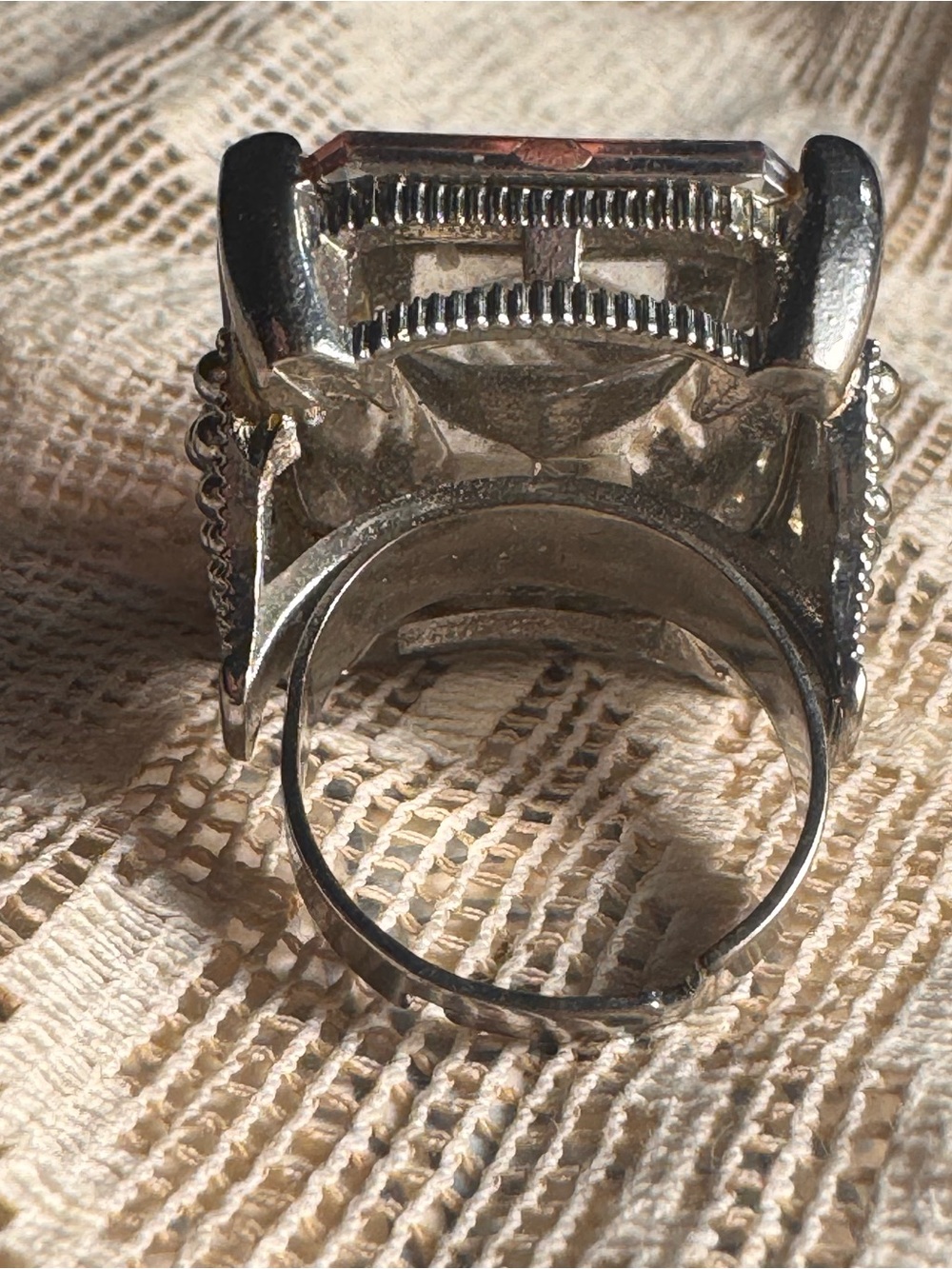 Vintage Adjustable Cocktail Ring Pink Faceted Crystal Rhinestone Statement - Picture 6 of 7